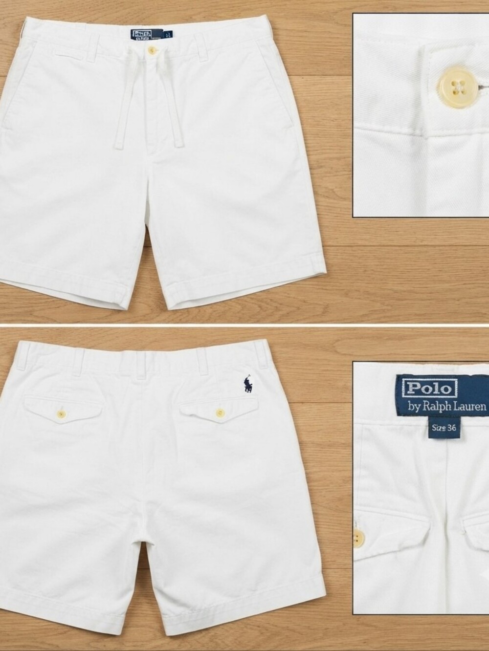 Polo Ralph Lauren Men White Cotton Flat Front Casual Shorts Size 36 Polo Pony